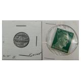 1943 WWII German 1 Pfennig & Hitler Stamp