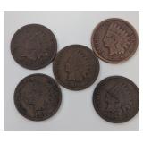 5 Indian Head Pennies: 1906-07