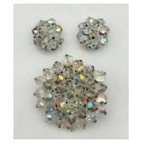 Beautiful Hand Built Crystal Pin & Ear Clips