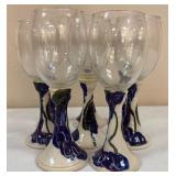 8 Hand-thrown Painted Pottery Stemmed Wine Glasses