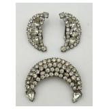 Vintage Crescent Shaped Pin & Ear Clips