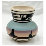 Signed Navajo Desert Sunset Pottery Vase