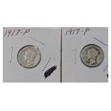 Two 1917-P Mercury Dimes