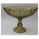 Vintage Green Sawtooth Pedestal Compote Bowl