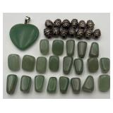 Lot Of Green Stone & Metal Beads