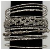 Lot Of 12 Silver Toned Bangle Bracelets