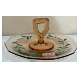 Vtg. Hand-painted Depression Glass Serving Tray