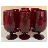 Lot Of 9 Hand-crafted Red Stemmed Drinking Glasses