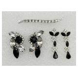 Elegant Black/Clear Rhinestone Earrings, Hair Pin