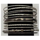Lot Of 12 Silver Toned Bangle Bracelets