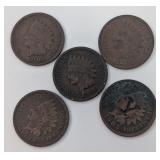 5 Indian Head Pennies: 1900-1905