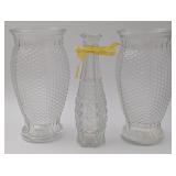 3 Diamond Cut Glass Vases
