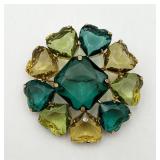 Large Green Pin with Heart Shaped Stones