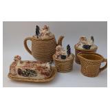 Vtg. Rossini Basket Weave Nesting Chicken Dish Set