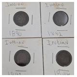 4 Indian Head Pennies: 1890, 1892-84