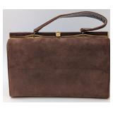 Vintage Brown Suede Box Bag w/Gold Tone Clasp