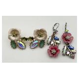2 Pair Figural Flower Pierced Earrings