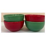 4 Red & Green Fiesta Ware Ceramic Bowls