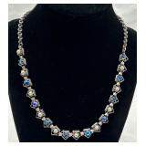 Blue Aurora Borealis & Faux Pearl Fashion Necklace