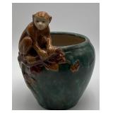 Majolica Style Planter with Monkey