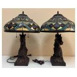 2 Nice Stained Glass-style Horse Lamps