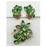 Vintage Two-Tone Green Pin & Ear Clips
