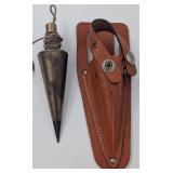 Vintage Brass & Steel Plumb Bob w/Leather Case