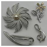 4 Silver Toned Sarah Coventry Fashion Pins