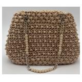 Vintage Crochet Raffia & Beaded Purse