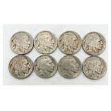 8 Buffalo Nickels, See Dates in Info.