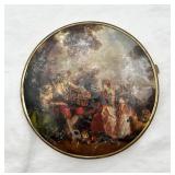 Large Vintage Mirror Compact w/ Victorian Scene