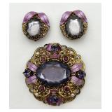 Gorgeous Vintage Purple Pin & Ear Clips