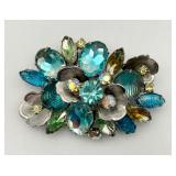 Large Vintage Pin of Aqua Stones