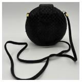 Nice Vintage Small Round Black Beaded Purse