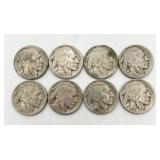 8 Buffalo Nickels, See Dates in Info.