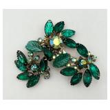Large Vintage Pin with Mixed Green Stones