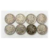 8 Buffalo Nickels, See Dates in Info.
