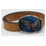 Western Ostrich Belt w/Enamel Eagle Buckle