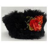 Fuzzy Black Purse With Faux Flowers