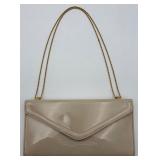 Beige Patent Leather Envelope Clutch