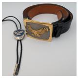 Leather Belt w/Eagle Buckle & Bolo Tie