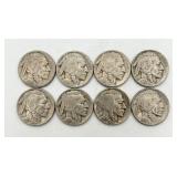 8 Buffalo Nickels, See Dates in Info.