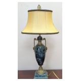 Early 1900s Green Marble & Gilt Bronze Lamp
