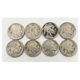 8 Buffalo Nickels, See Dates in Info.