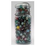 Antique Ball Ideal Jar w/Over 300 Vintage Marbles