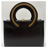 Vintage Black Faux Leather Ring Handle Purse