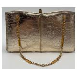 Gold Faux Alligator Skin Handbag