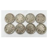 8 Buffalo Nickels, See Dates in Info.