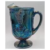 Vtg. Blue Indiana Glass Harvest Grape Pitcher