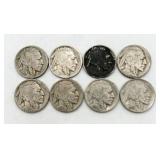8 Buffalo Nickels, See Dates in Info.